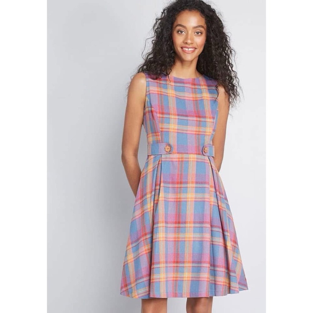 ModCloth Pastel Plaid Sleeveless Fit-and-Flare Dress